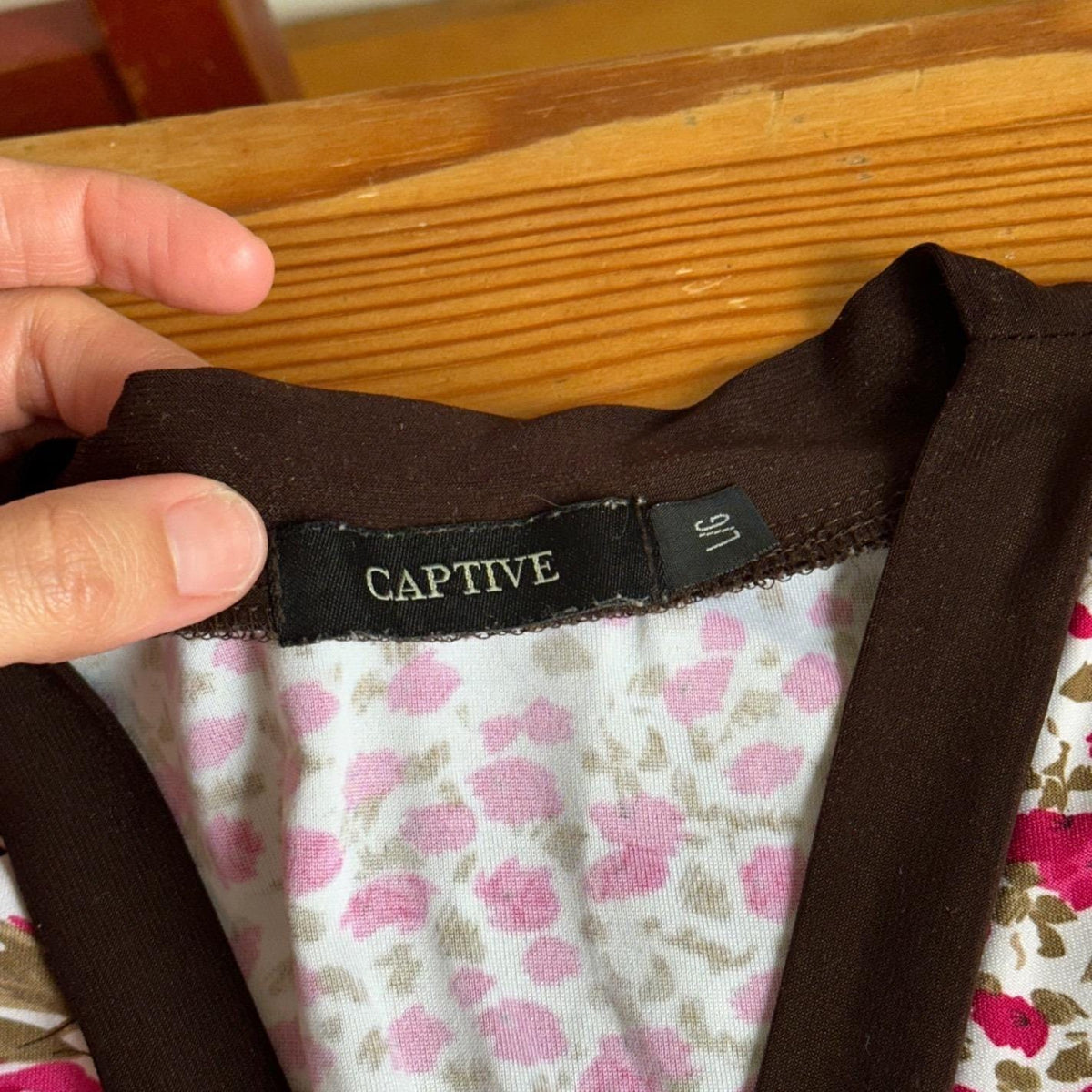 Captive Floral Asymmetric Wrap Top Women Large Pink Brown Excellent Y2K 2000s