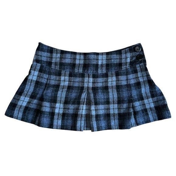 American Eagle Plaid Micro Mini Skirt Women Blue Black Pleated Y2K Vintage 2000s