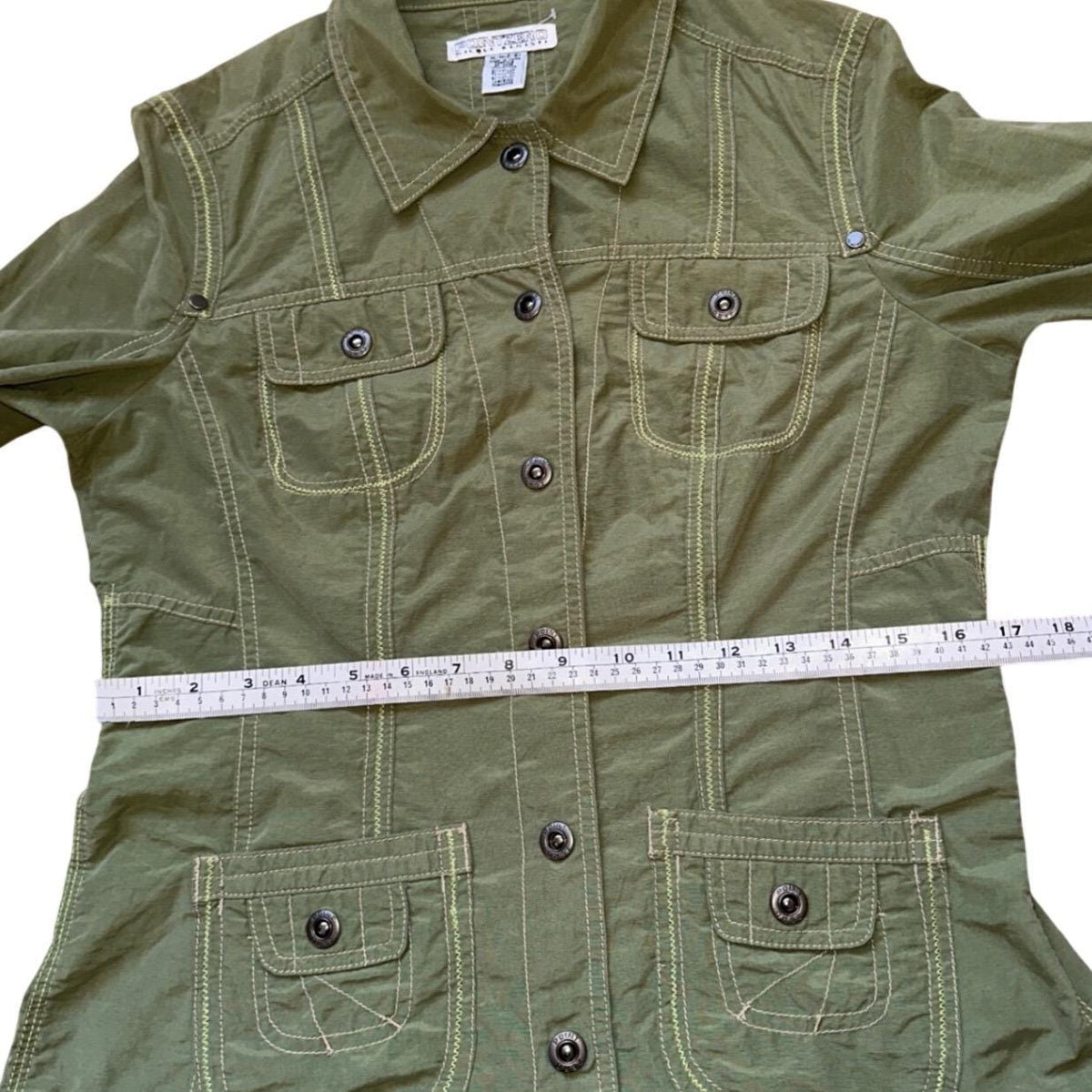 Point Zero Utility Jacket Women M Green Contrast Stitch Y2K Gorpcore 00s Nicole