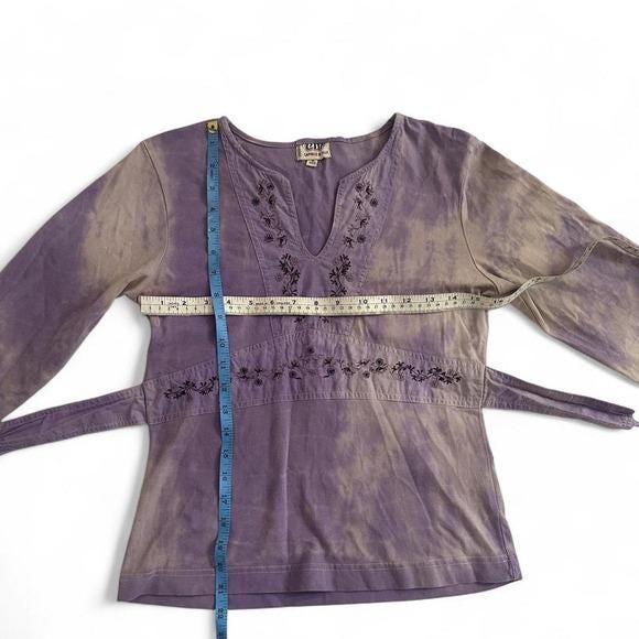 Caprice de Fille Top Teen 16 Purple Tie Dye Embroidered Y2K Boho Long Sleeve