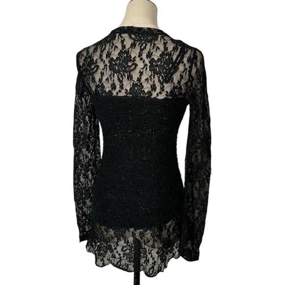 Unbranded Lace Zip Up Top Womens S Black Studded Boucle Y2K Goth Grunge