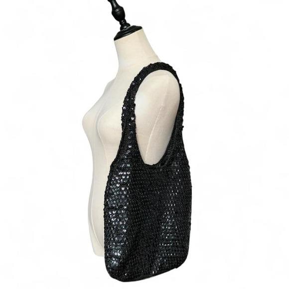 Unbranded Sequin Hobo Bag Women Medium Black Excellent Y2K Sparkly Glam 2000s