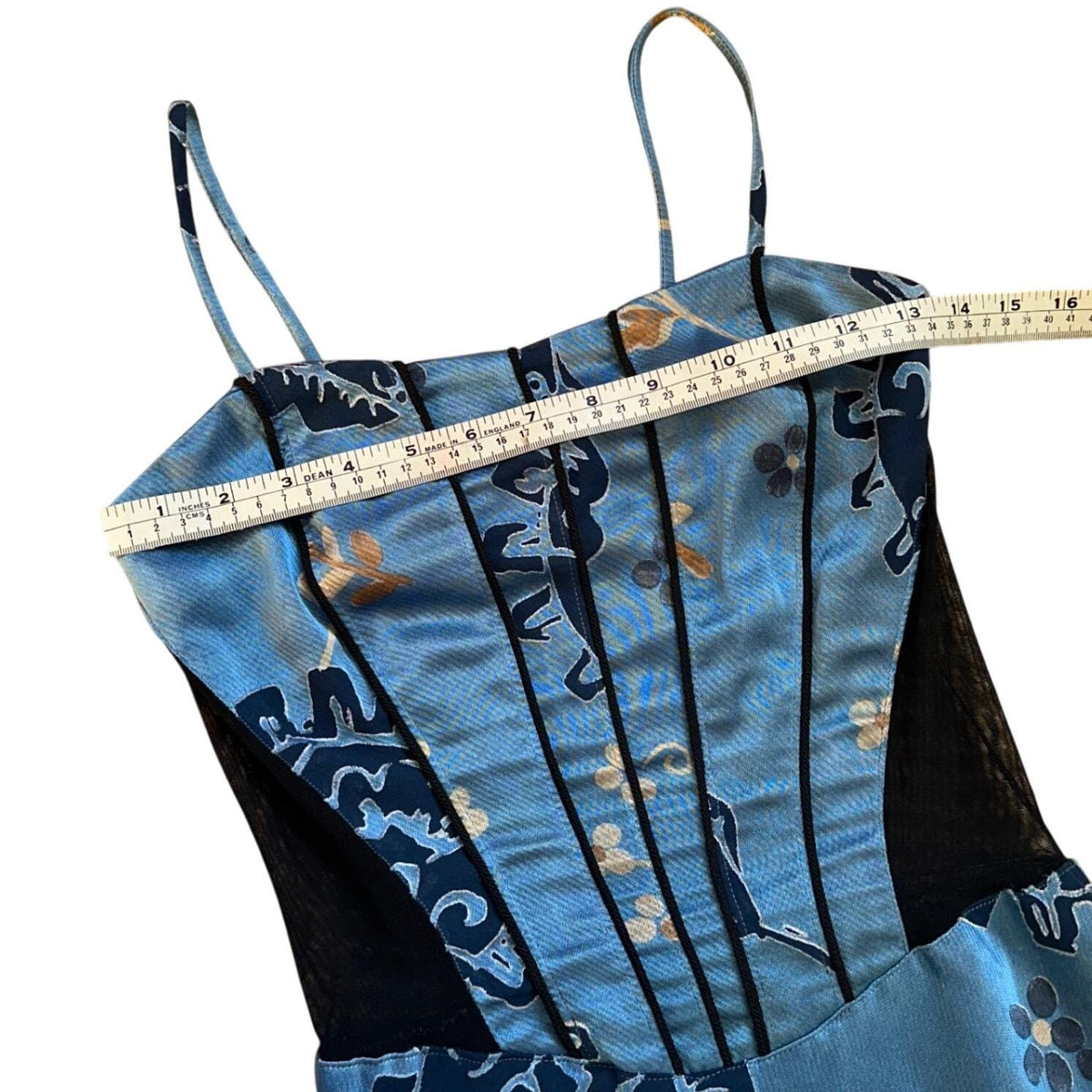 Georgette Maxi Dress Women Small Blue Floral Mesh Corset Y2K Vintage 90s USA