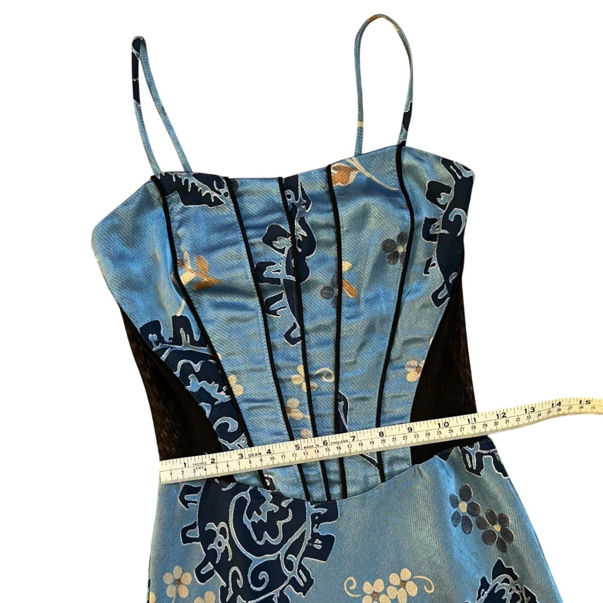 Georgette Maxi Dress Women Small Blue Floral Mesh Corset Y2K Vintage 90s USA