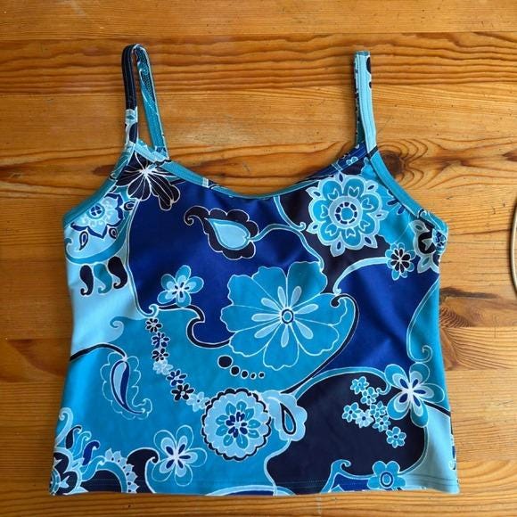 Christina Tankini Top Women 8 Blue Floral Paisley Y2K Swim Retro Canada