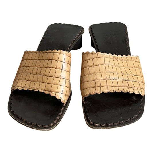 Donald J Pliner Mules Womens 6 Tan Croc Leather Scalloped Heel Vintage 90s
