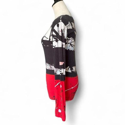 Aventures des Toiles Top Women 44 Red Black Abstract Art Splatter Long Sleeve