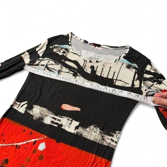 Aventures des Toiles Top Women 44 Red Black Abstract Art Splatter Long Sleeve