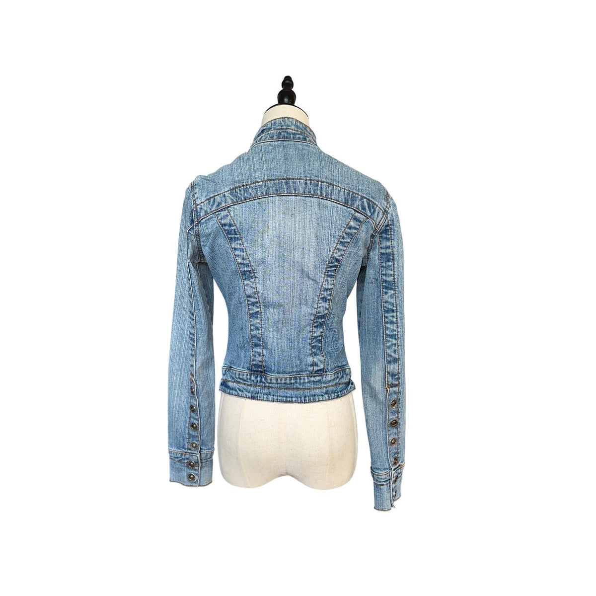 Fixx Denim Jacket Women Small Blue Light Wash Excellent Y2K Mock Neck Cropped