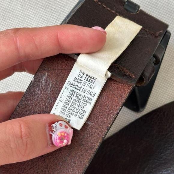 Diesel Leather Belt Mens 90cm Brown Excellent Geometric Buckle Y2K Made in Italy