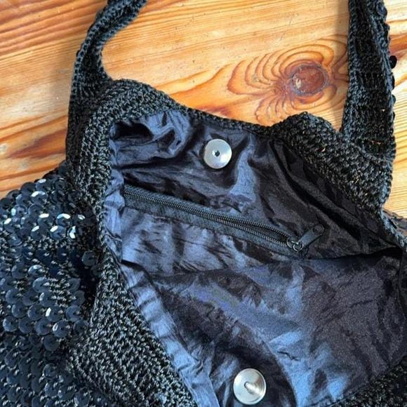 Unbranded Sequin Hobo Bag Women Medium Black Excellent Y2K Sparkly Glam 2000s