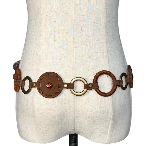 Unbranded Chain Link Belt Women M/L Brown Fair Boho Gemstone Whipstitch Y2K