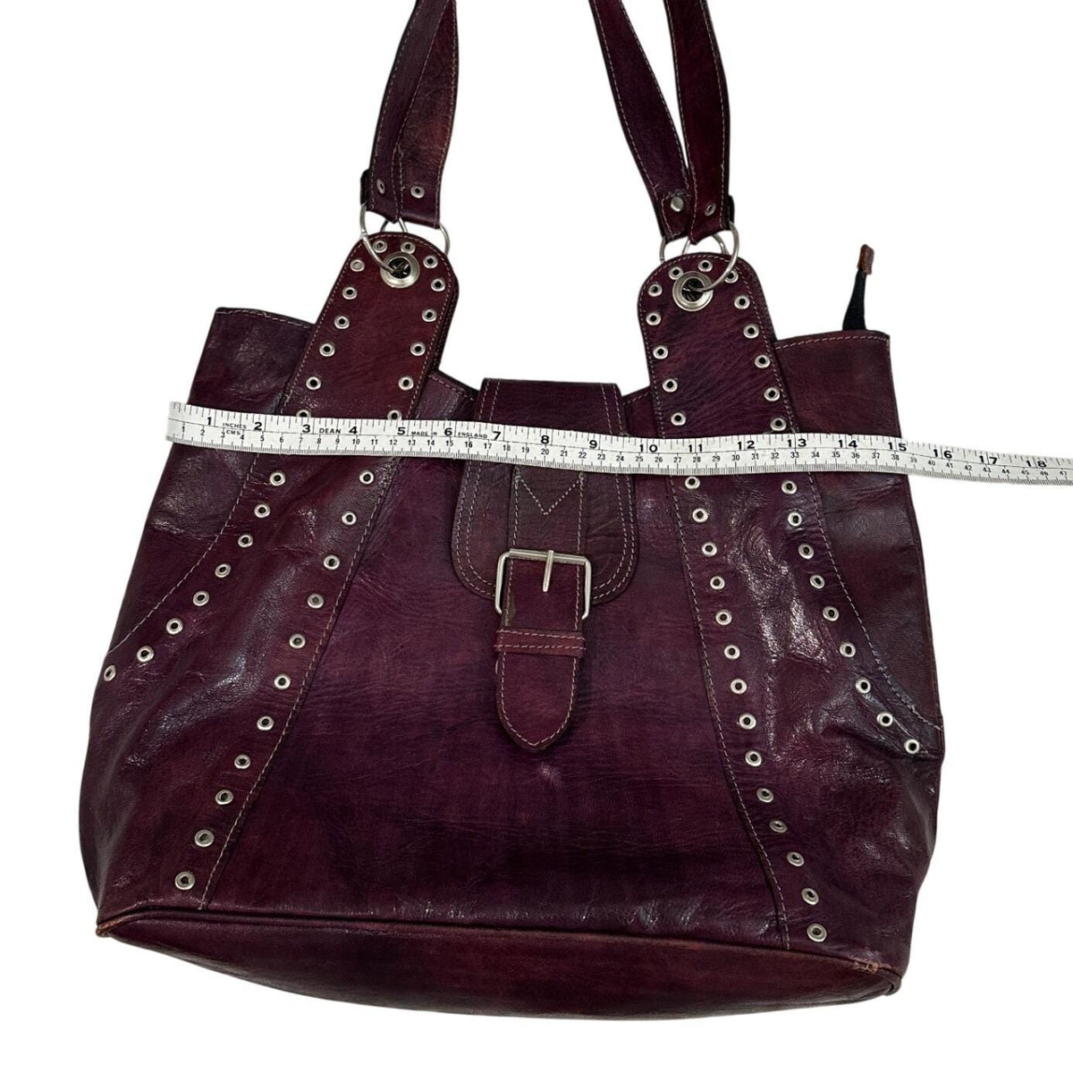 Unbranded Leather Studded Tote Bag Women Large Burgundy Y2K Boho 2000s