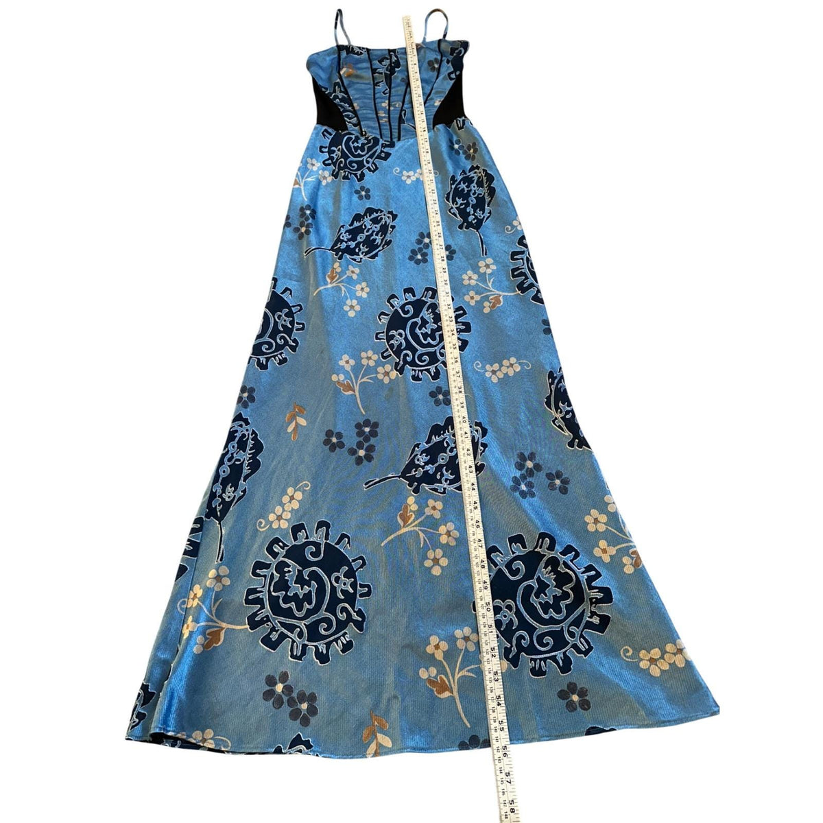 Georgette Maxi Dress Women Small Blue Floral Mesh Corset Y2K Vintage 90s USA