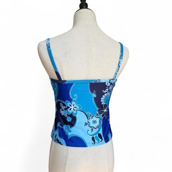 Christina Tankini Top Women 8 Blue Floral Paisley Y2K Swim Retro Canada