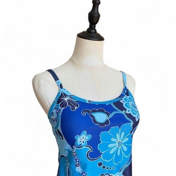 Christina Tankini Top Women 8 Blue Floral Paisley Y2K Swim Retro Canada