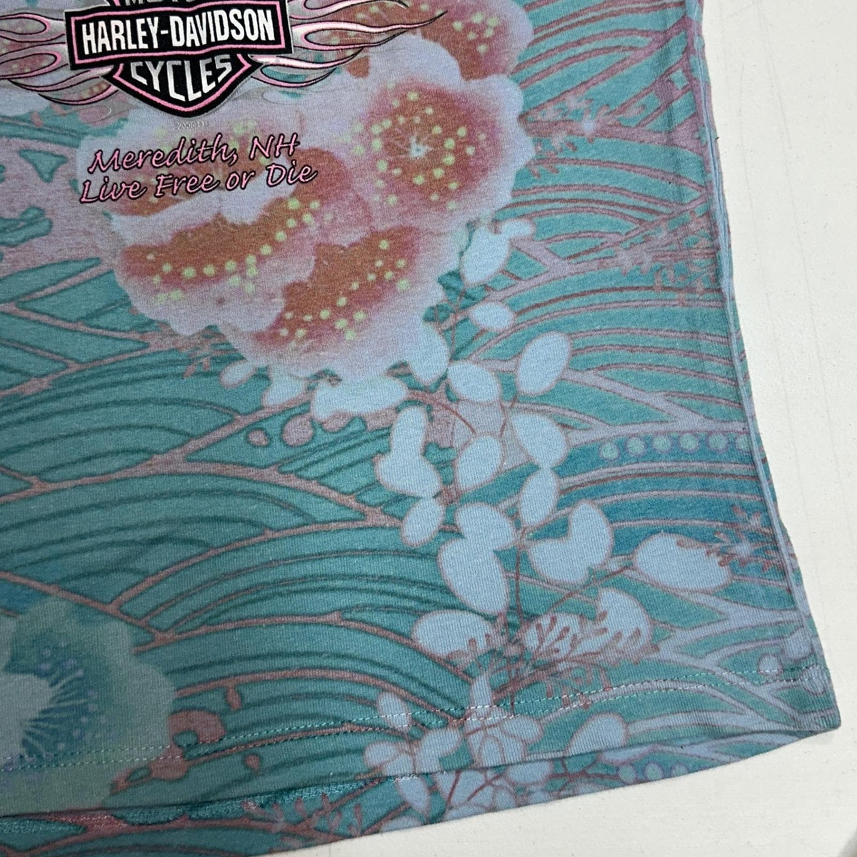 Harley-Davidson Tank Top Womens Medium Teal Floral Rhinestone Y2K Cami 2000s