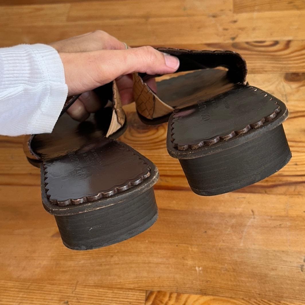Donald J Pliner Mules Womens 6 Tan Croc Leather Scalloped Heel Vintage 90s