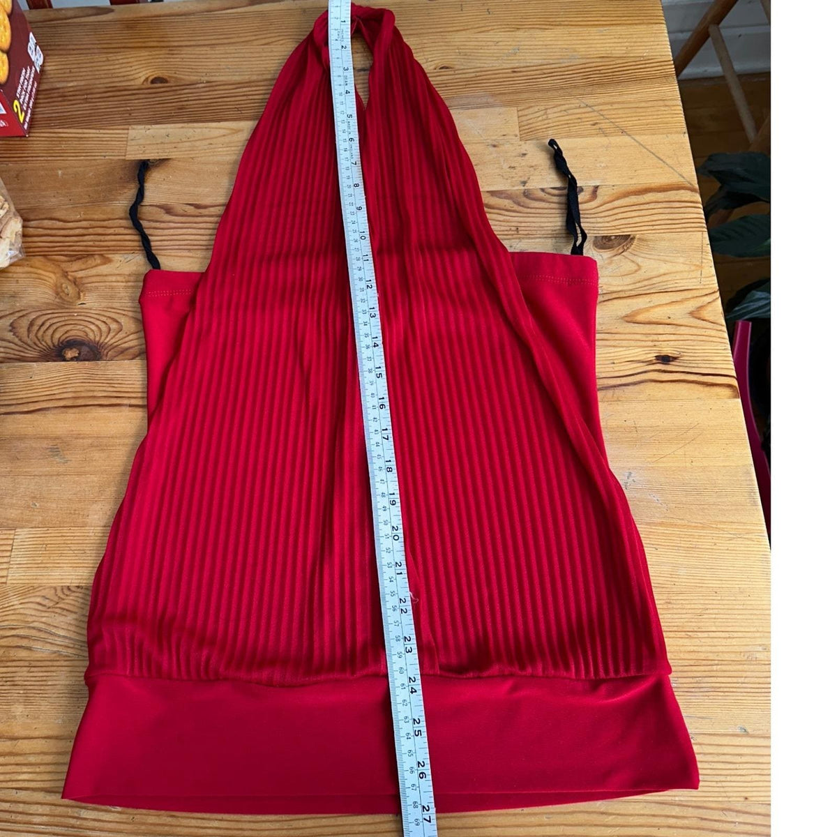 FD Red Halter Top Women Small Red Pleated Overlay Y2K Evening Blouse USA 2000s