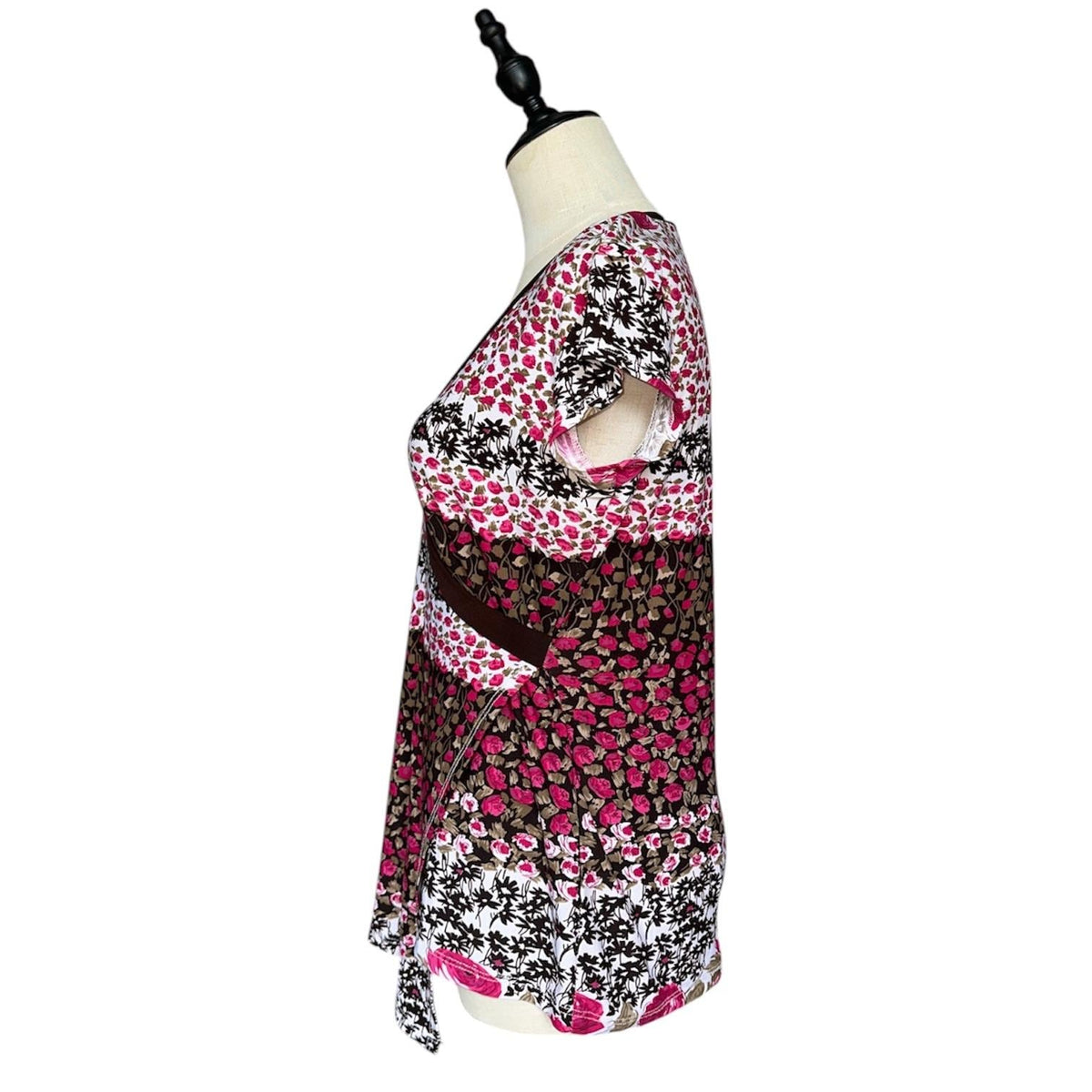 Captive Floral Asymmetric Wrap Top Women Large Pink Brown Excellent Y2K 2000s