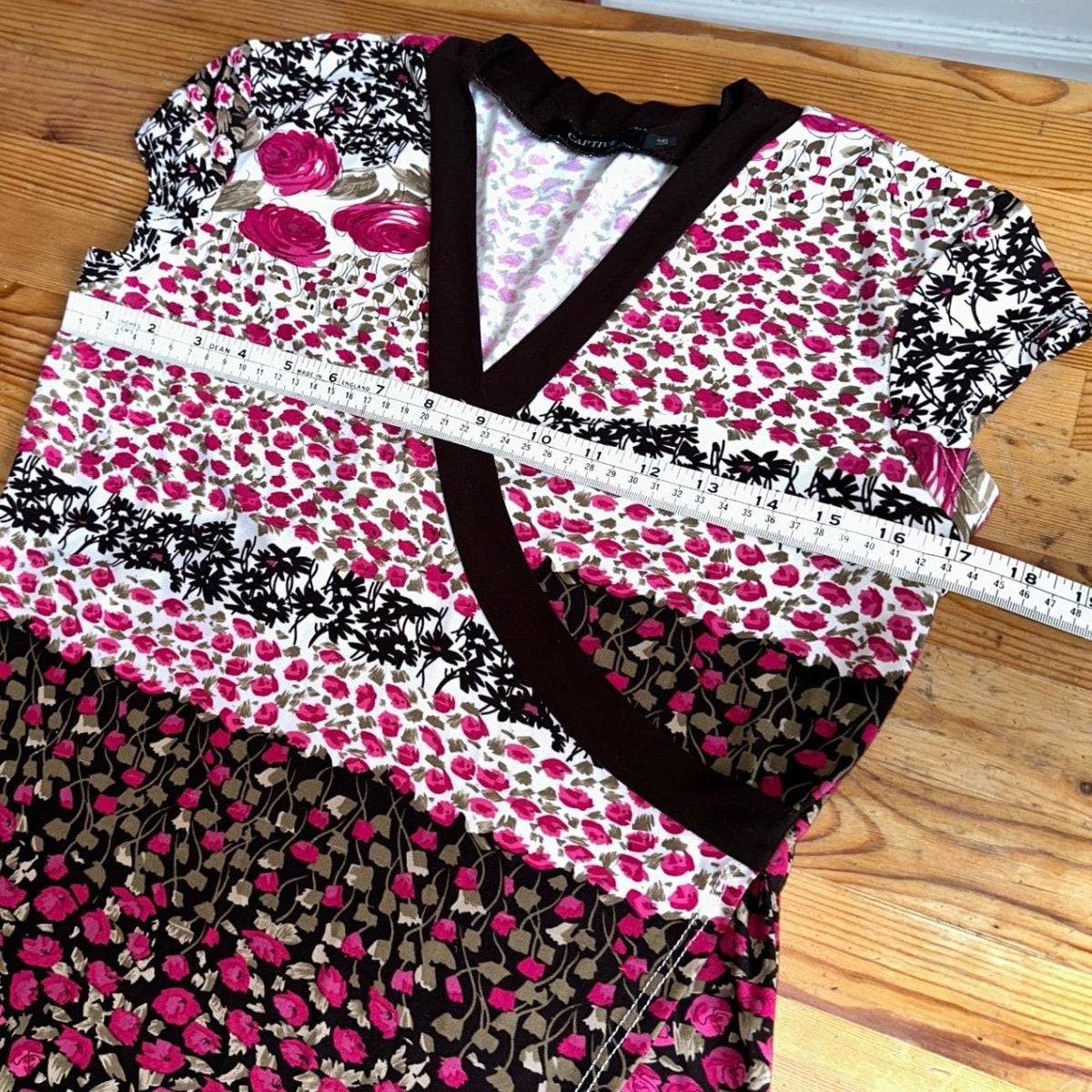 Captive Floral Asymmetric Wrap Top Women Large Pink Brown Excellent Y2K 2000s