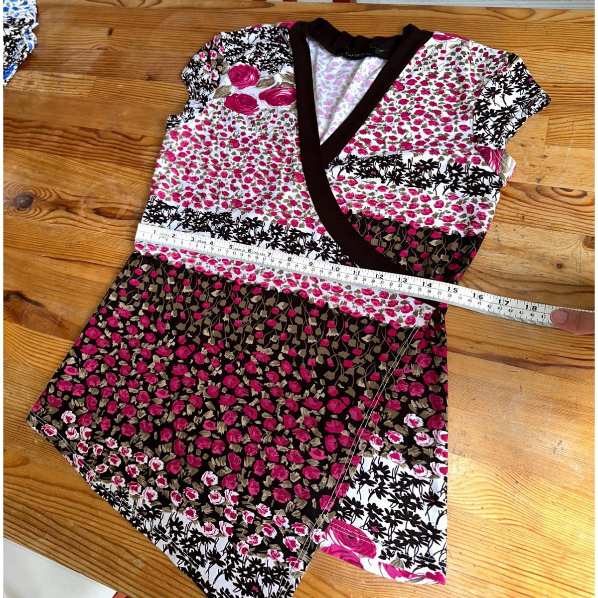 Captive Floral Asymmetric Wrap Top Women Large Pink Brown Excellent Y2K 2000s