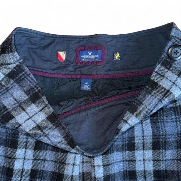 American Eagle Plaid Micro Mini Skirt Women Blue Black Pleated Y2K Vintage 2000s