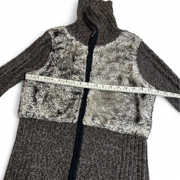 Breal Faux Fur Trim Zip Up Cardigan Women S Brown Marled Knit Y2K Funnel Neck EX