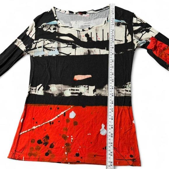 Aventures des Toiles Top Women 44 Red Black Abstract Art Splatter Long Sleeve