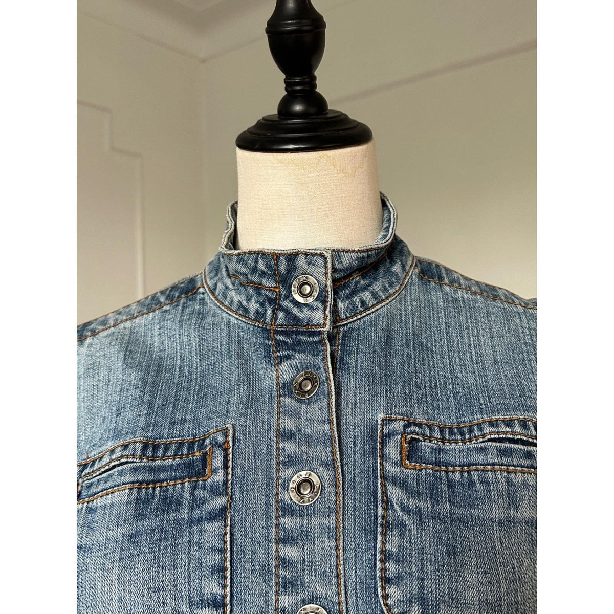 Fixx Denim Jacket Women Small Blue Light Wash Excellent Y2K Mock Neck Cropped