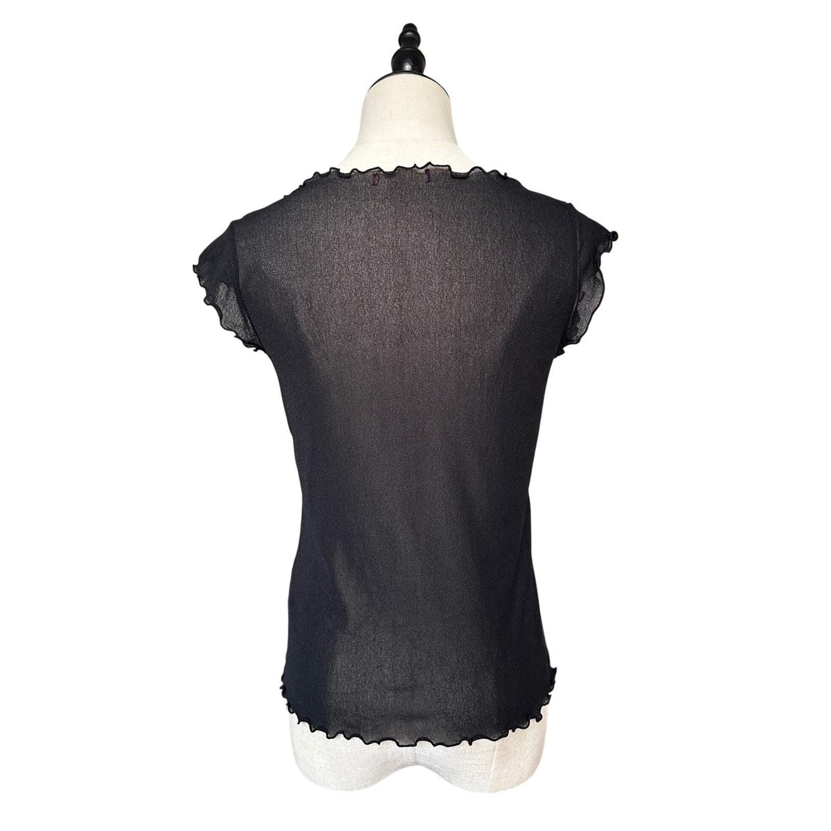 Unbranded Sequin Floral Mesh Top Womens M Black Excellent Y2K Fairycore 2000s