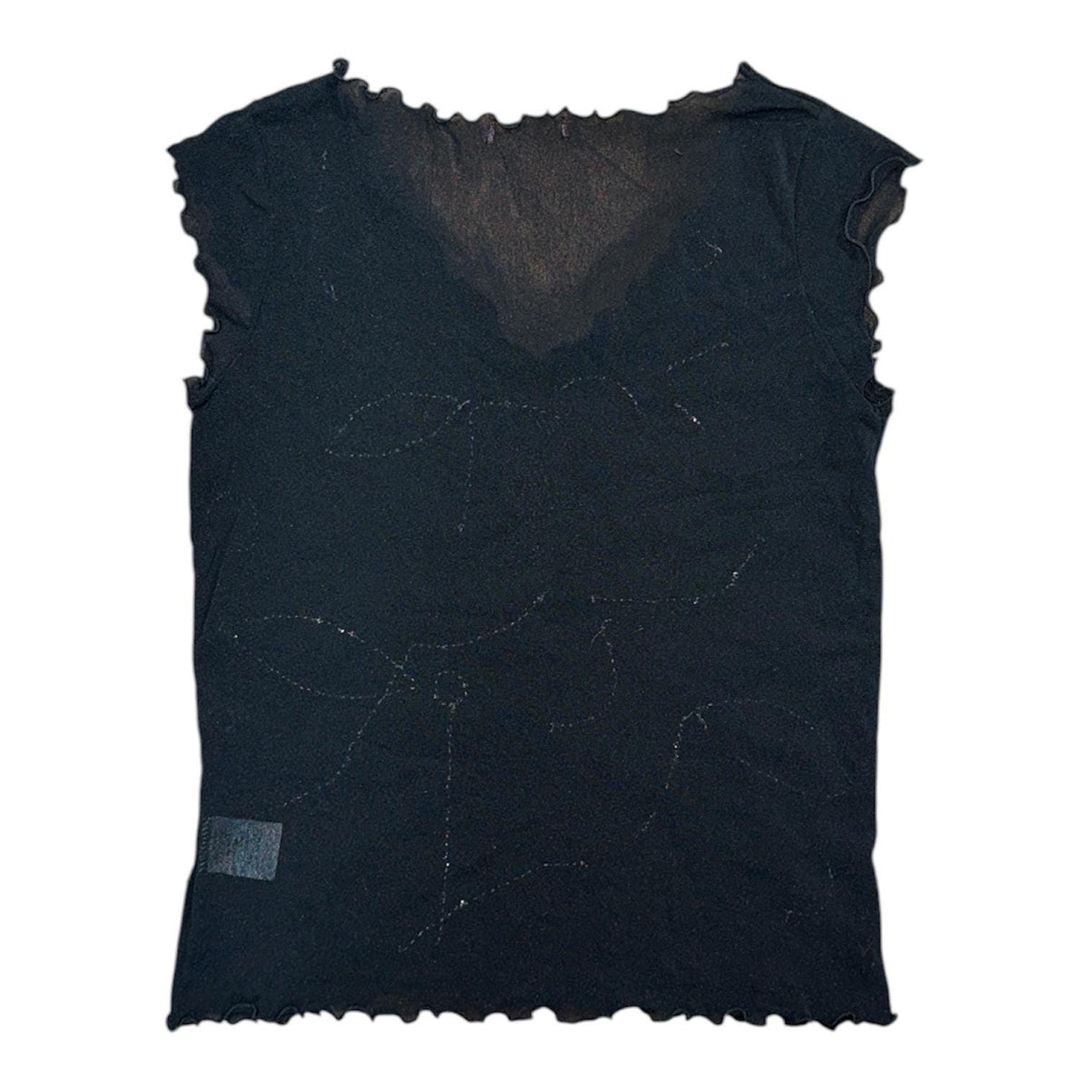 Unbranded Sequin Floral Mesh Top Womens M Black Excellent Y2K Fairycore 2000s
