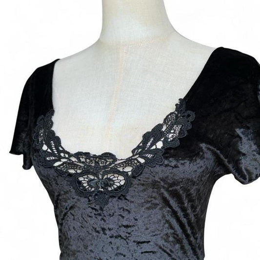 Fantasy Lingerie Bodysuit Women Medium Black Excellent Lace Velvet Goth Y2K 90s