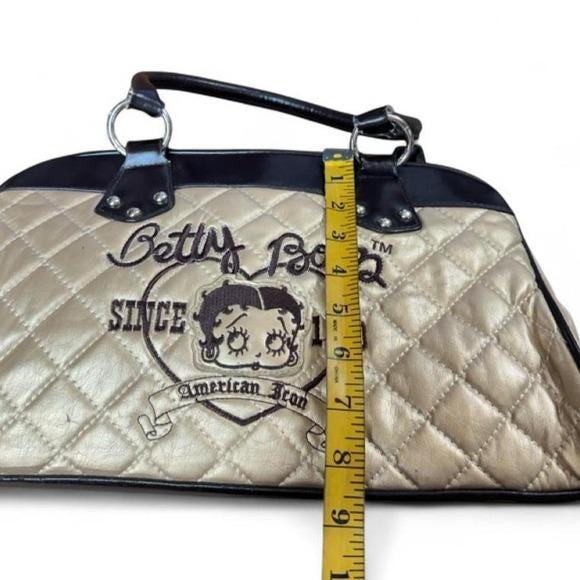 Betty Boop Handbag Women Large Gold Brown Good Quilted Satchel Y2K Retro Icon