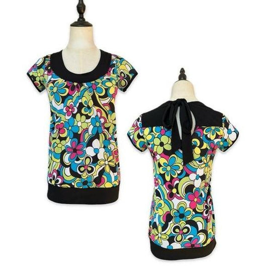 Poet Floral Psychedelic Top Women S Multicolor Excellent Tie Back Y2K Retro