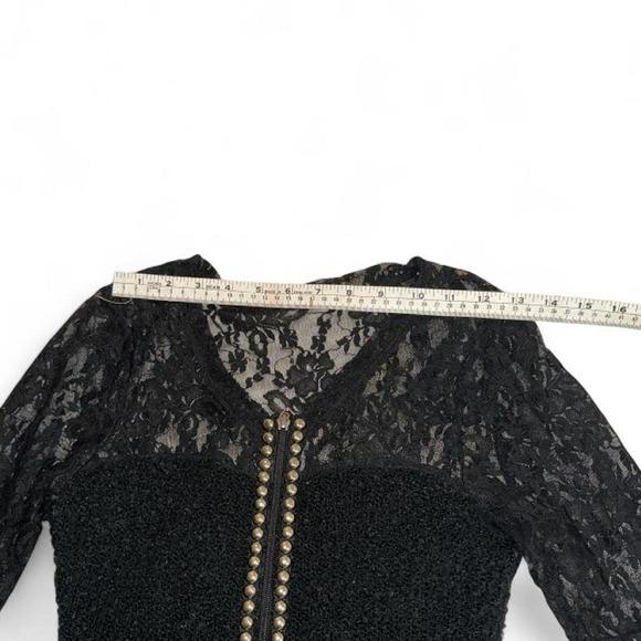Unbranded Lace Zip Up Top Womens S Black Studded Boucle Y2K Goth Grunge