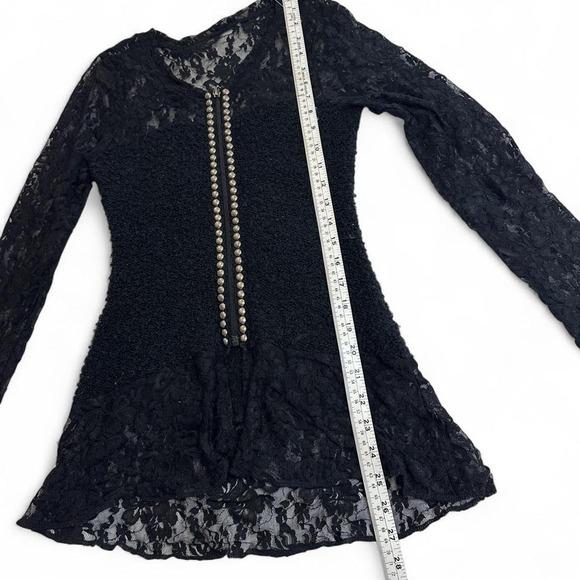Unbranded Lace Zip Up Top Womens S Black Studded Boucle Y2K Goth Grunge