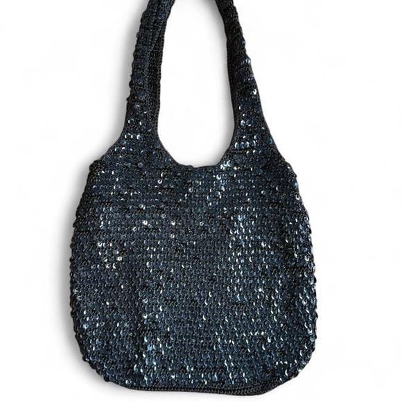 Unbranded Sequin Hobo Bag Women Medium Black Excellent Y2K Sparkly Glam 2000s