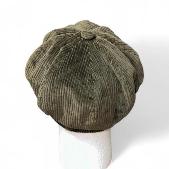 Magill Newsboy Cap Women L Olive Green Fair Corduroy 8-Panel Painter Hat 90s