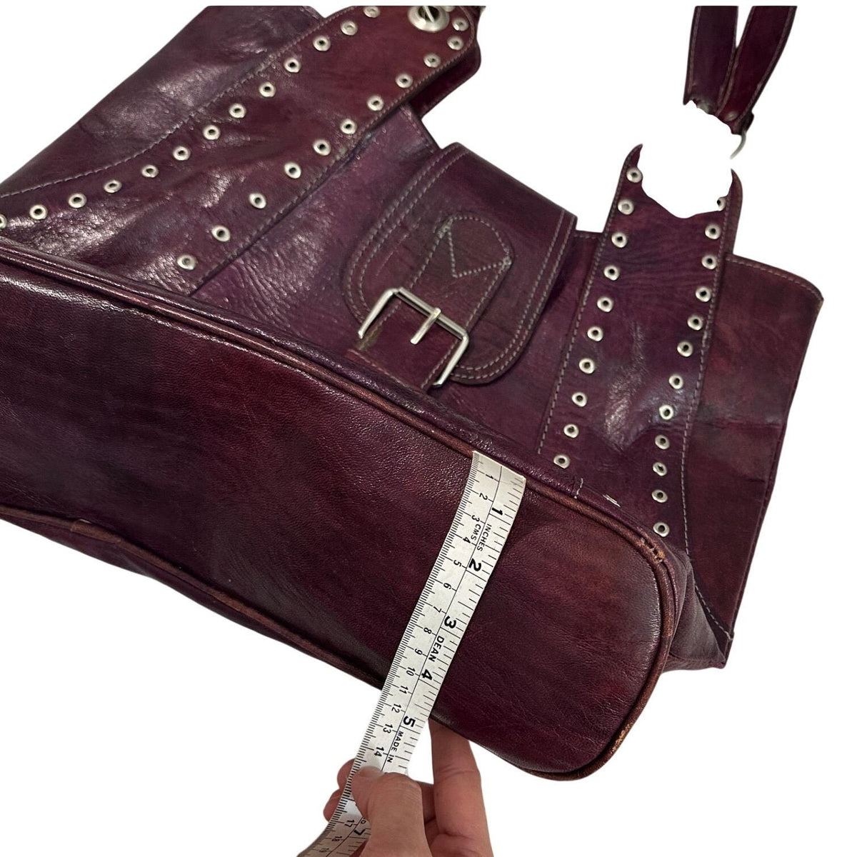 Unbranded Leather Studded Tote Bag Women Large Burgundy Y2K Boho 2000s