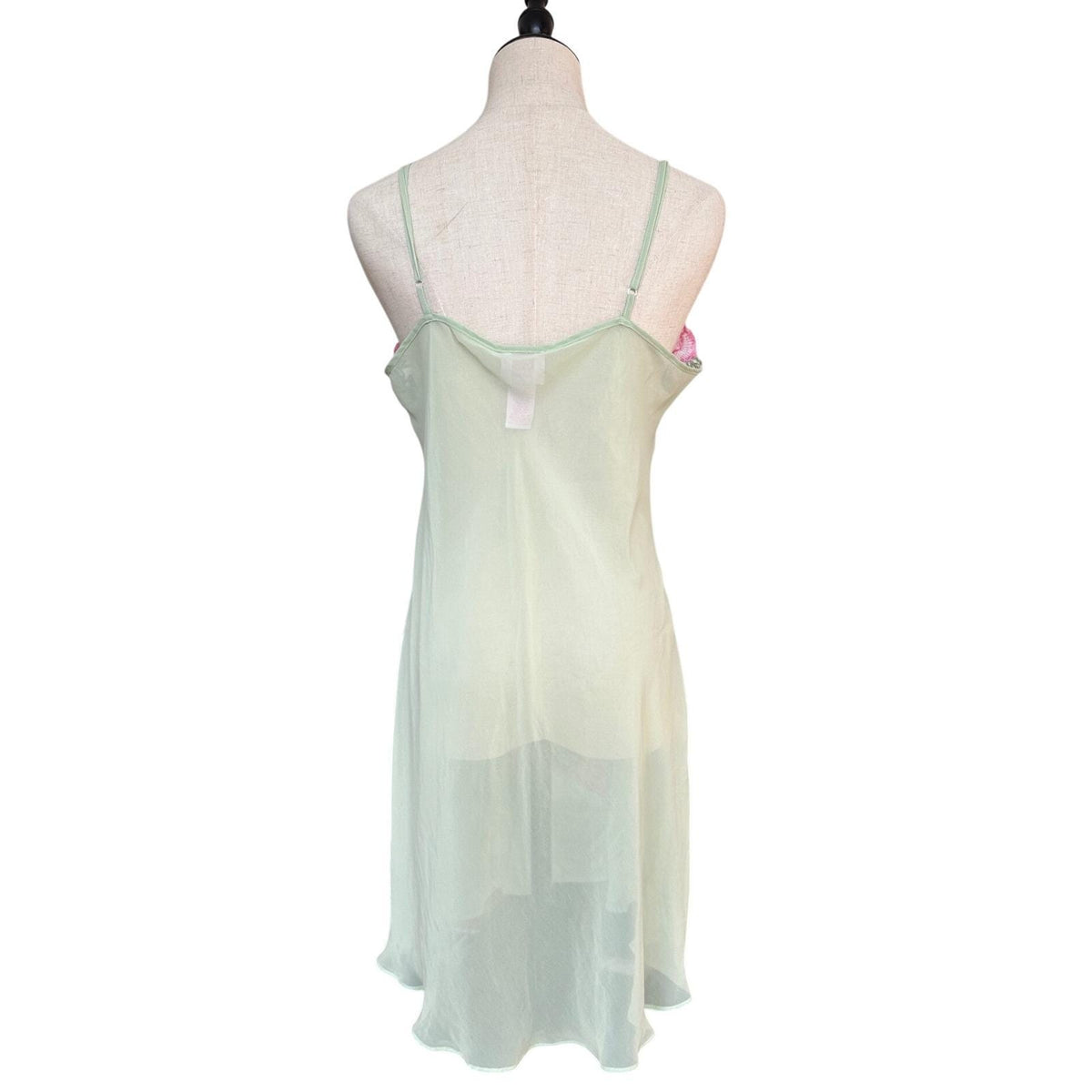 La Vie En Rose Chemise Women XL Green Pink Floral Embroidered Fairycore Night