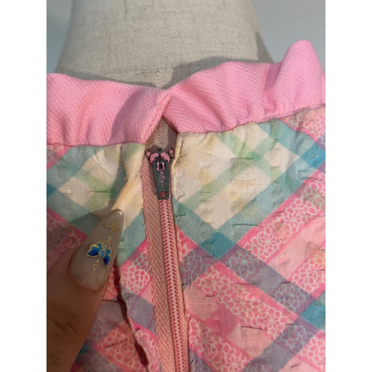 Vintage Maxi Dress Women Size 9/10 Pink Plaid Quilted Prairie Cottagecore 70s