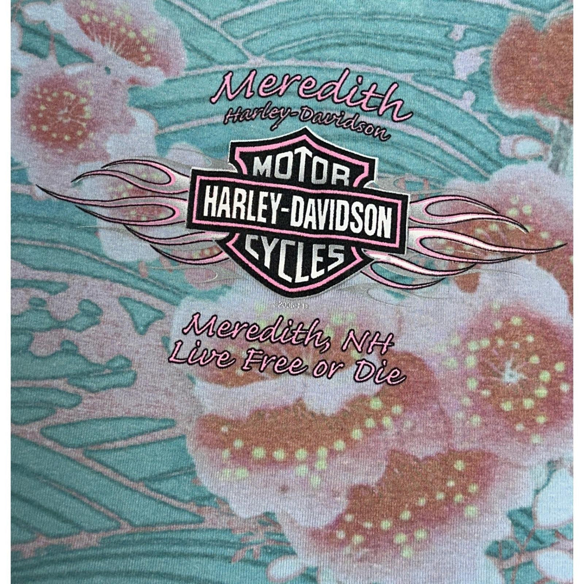 Harley-Davidson Tank Top Womens Medium Teal Floral Rhinestone Y2K Cami 2000s