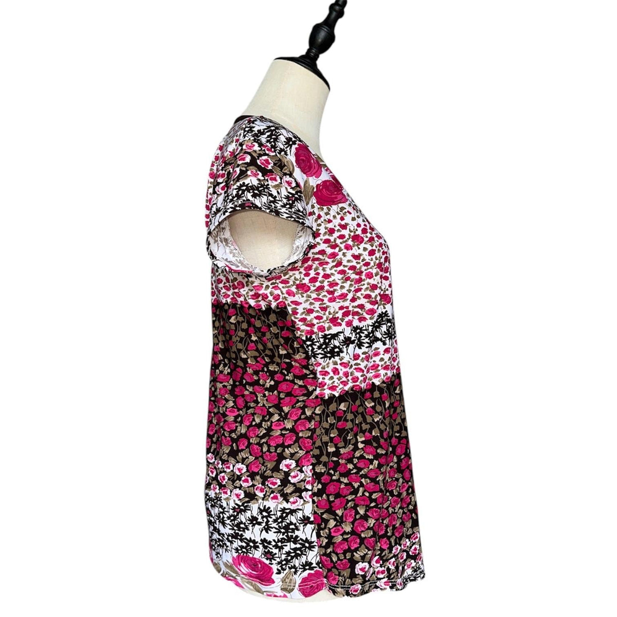 Captive Floral Asymmetric Wrap Top Women Large Pink Brown Excellent Y2K 2000s