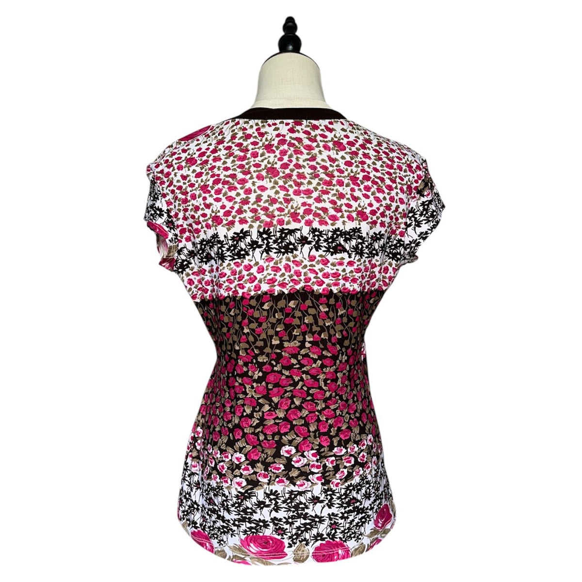 Captive Floral Asymmetric Wrap Top Women Large Pink Brown Excellent Y2K 2000s