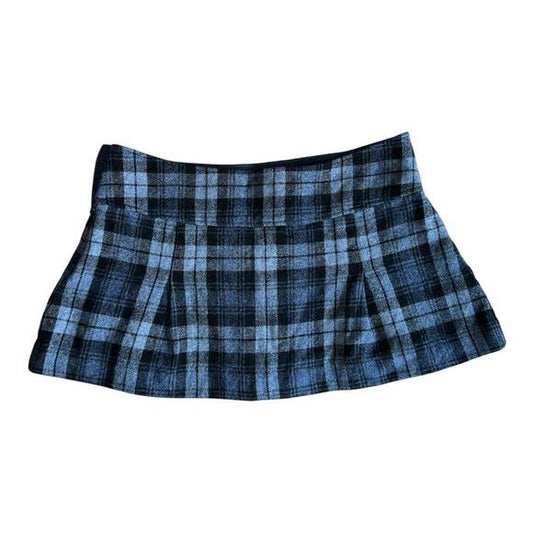American Eagle Plaid Micro Mini Skirt Women Blue Black Pleated Y2K Vintage 2000s