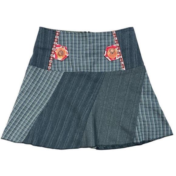 Creations Encore Patchwork Mini Skirt Women P/S Grey Plaid Y2K