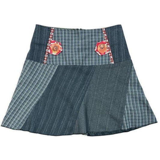 Creations Encore Patchwork Mini Skirt Women P/S Grey Plaid Y2K
