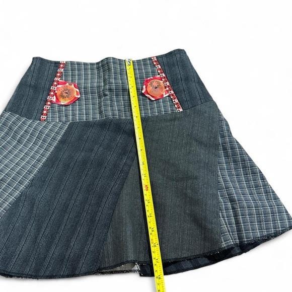 Creations Encore Patchwork Mini Skirt Women P/S Grey Plaid Y2K
