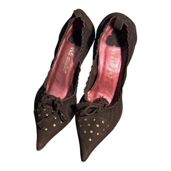Vidi Studio Pointed Toe Heels Women 37 Brown Excellent Studded Tassel Y2K Spain